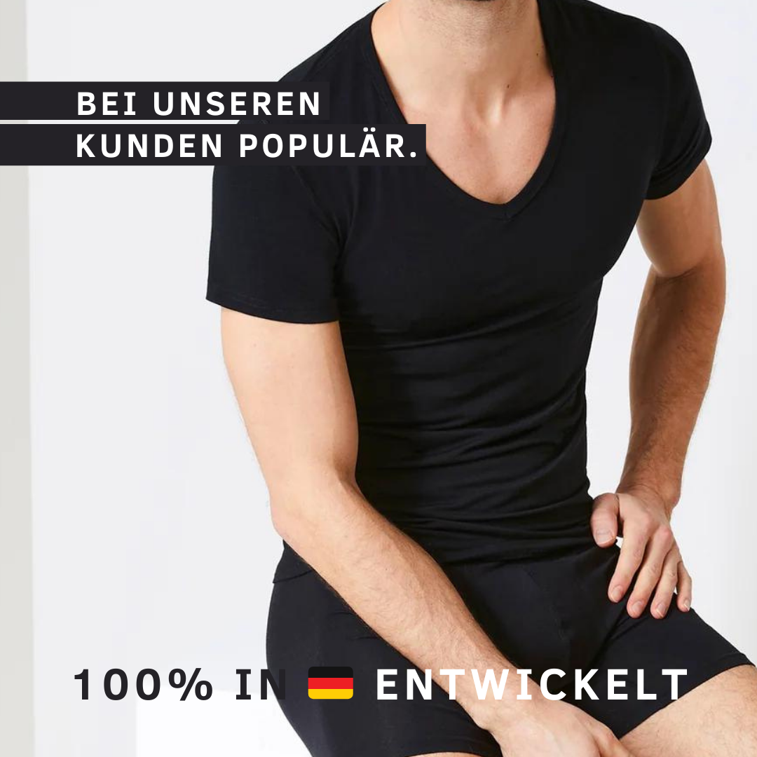 Herren Kurzarm-Unterhemd in Schwarz mit V-Ausschnitt – idealer Komfort und dezenter Stil